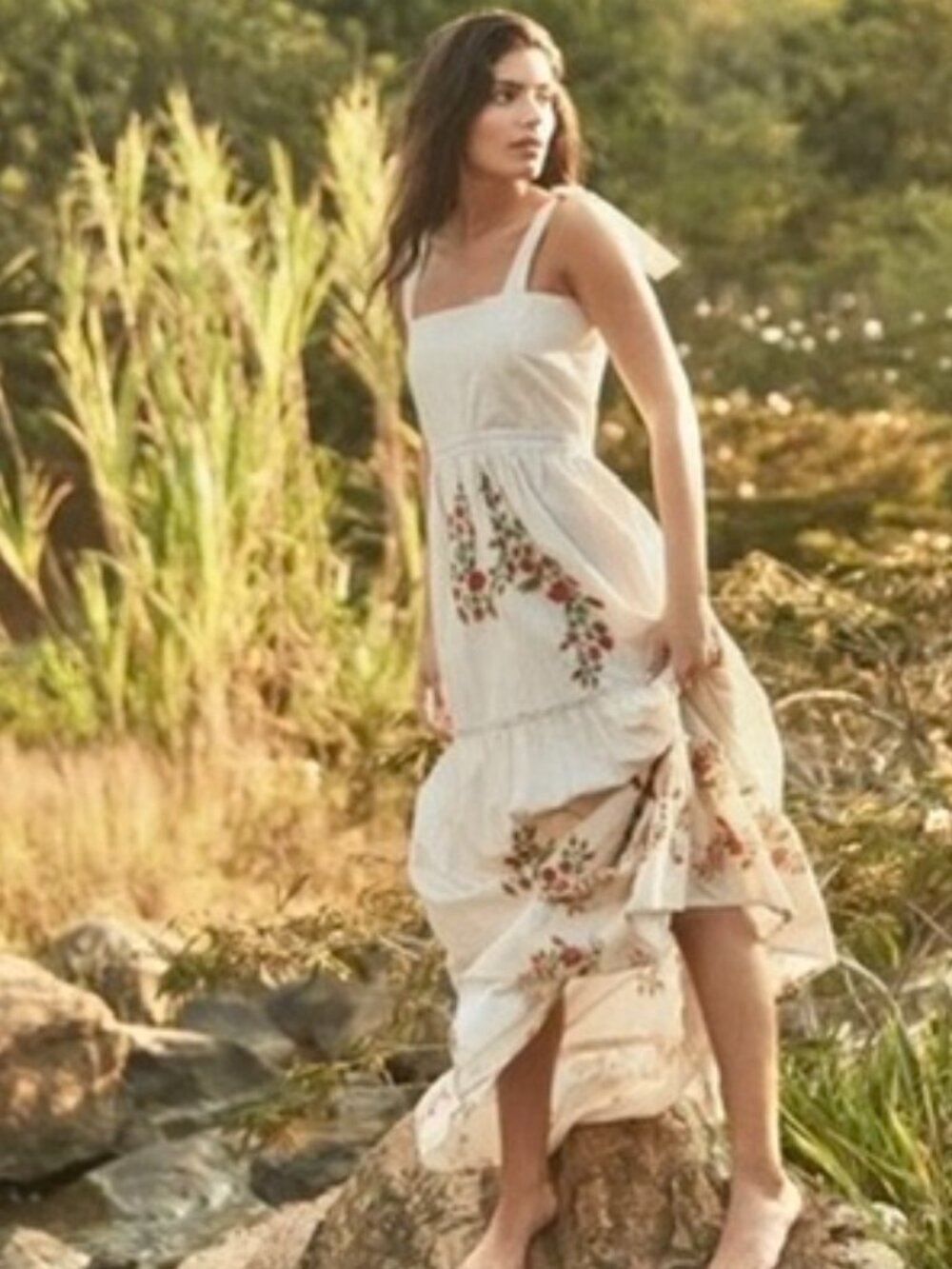 Agua Bendita Helina Sunbaze Embroidered Floral Maxi Dress